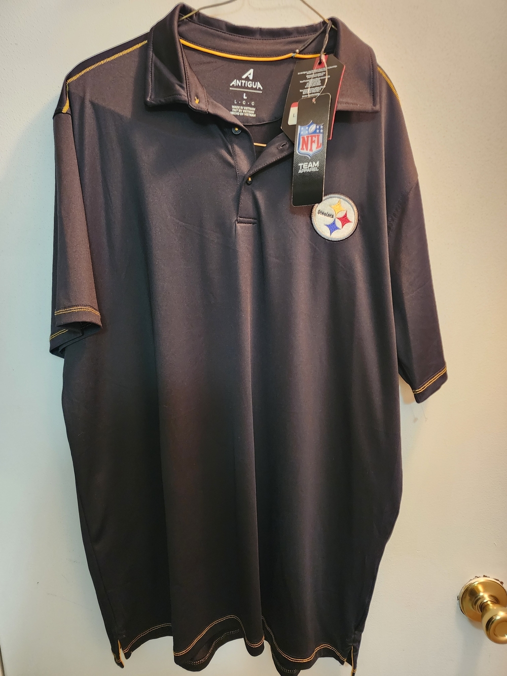Team Apparel Navy Polo with Yellow Trim and Steelers Patch